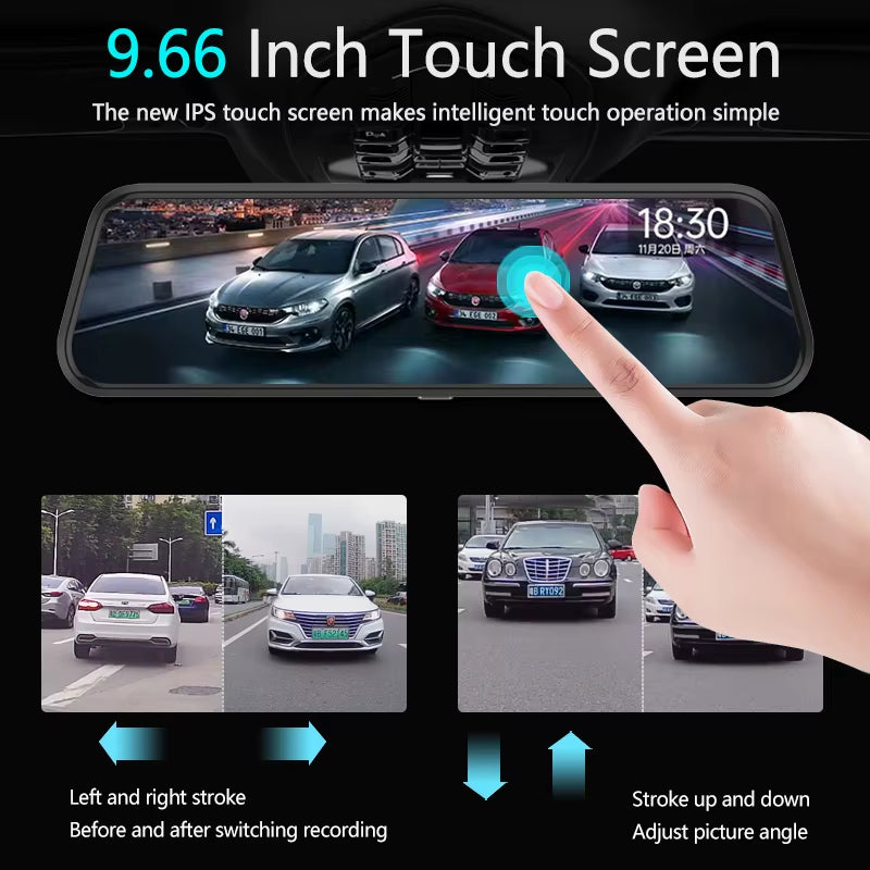 10-Inch for Car Touch Screen Video Recorder Rearview Mirror Dash Cam Front and Rear Camera Mirror DVR （Rear Camera Optional）